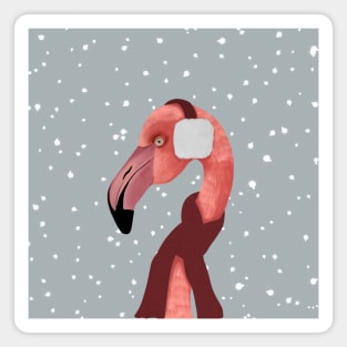 Snowy Winter Flamingo Magnet